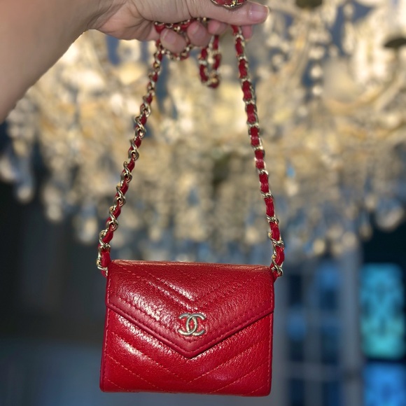 💯 Authentic RARE Chanel Red wallet with a custom 24k plated unbranded chain. - Picture 6 of 11